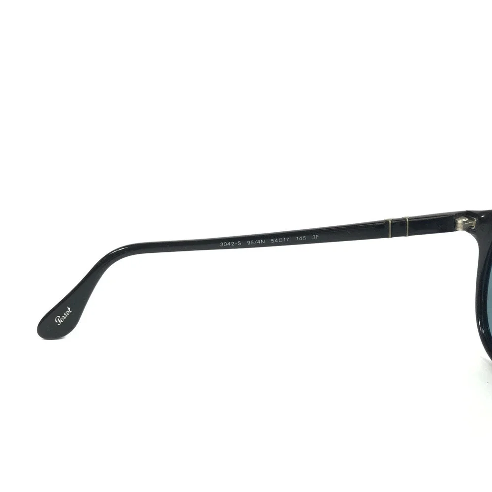 Persol Sunglasses 3042-S 95/4N Black Silver Square Frames Blue Polarized Lenses